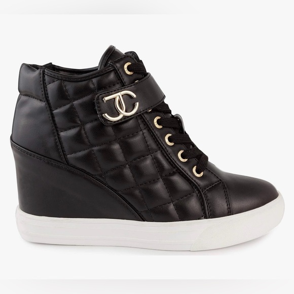 Juicy Couture Black Platform Wedge High-Top Sneakers Size 9.5 - Picture 2 of 14